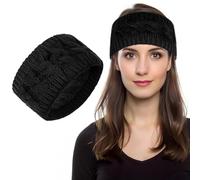 LOPHE Winter Headbands for Women, Thick Cable Knit Ear Warmers with Soft Thermal Lining, Comfy Head Wrap for Skiing, Running, Sports and Outdoor Activities (Black)
