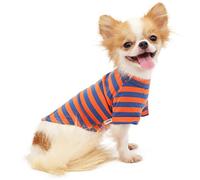 LOPHIPETS 100% Cotton Striped Dog Tee Shirt for Small Dogs Chihuahua Puppy Clothes Tank Tee-Orange and Blue Strips/M