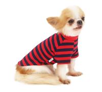 LOPHIPETS Everyday Soft Cotton Dog Short Sleeve T-Shirt for Small Dogs Breeds | Fits 6.5-10 lbs | Red and Blue Striped, Large
