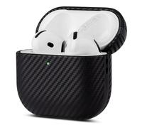 LOPIE Leather Case for AirPods 4th Generation - Handmade AirPods 4 Case Cover - Made of Real Leather - AirPod Protective Hard Shell Cover - Carbon Fiber Style - Wireless Charging Compatible - Black