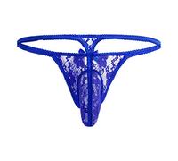 LOPILY Mens G-String Underwear Men's Exotic G-Strings Lace T-Back Bikini Briefs Pouch Briefs Thongs Panties Sissy Shorts Knickers（Dark Blue，4XL）