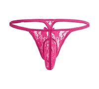 LOPILY Mens G-String Underwear Men's Exotic G-Strings Lace T-Back Bikini Briefs Pouch Briefs Thongs Panties Sissy Shorts Knickers（Hot Pink，4XL）