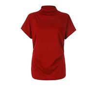 LOPILY Women Turtleneck Short Sleeve Cotton Solid Casual Blouse Top T Shirt Plus Size Fashion Ruffle Tops Shirts (B6,Watermelon Red,16)