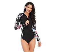 LOPILY Women's Sport Wetsuit Surfing Swimsuit Long Sleeve UV Sun Protection UPF 50+ Rash Guard Top 2 Piece Swimsuit Set