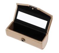 lopituwe Lipstick Box Holder with Mirror Easy to Carry Vintage for Storing Lipstick Earring Or Essential Tiny Items Compact Case with Mirror Case Leather, Champagne, 9 CM