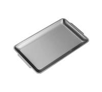 lopituwe Luxury Serving Tray Buffet Dinner Food Serving Tray Stainless Steel Rectangle Metal Plate Barbecue Food Organizer Stainless Steel Metal Dinner Plates With Handles, Silver, 32x16cm