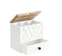 lopituwe Solid Wood Double Layer Storage Box With Lid For Home,white | Modern Minimalist Fits Any Decor While Two Tier Storage Keeps Small Items Off Countertops For Neat Look