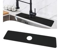 LOPNUR Faucet Mat for Kitchen Sink Cuttable, 24 Inch Long Sink Splash Guard Behind Faucet, Super Absorbent Diatomite Sink Protector Mat, Bathroom Water Splash Guard Fast Dry, Easy to Cut, Black