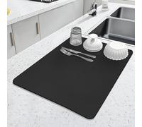 LOPNUR Kitchen Dish Drying Mat, 18"x16" Dish Drying Mats for Kitchen Counter, Super Absorbent Dish Drying Pad, Diatomite Coffee Mat Heat Resistant Mat with Anti-slip Rubber Backed (Black, 1 Pack)