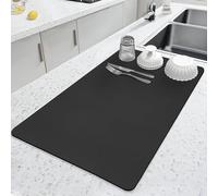 LOPNUR Kitchen Dish Drying Mat, 24"x16" Large Dish Drying Mats for Kitchen Counter, Diatomite Coffee Mat, Super Absorbent Dish Drying Pad, Heat Resistant Mat with Anti-slip Rubber Backed, Black