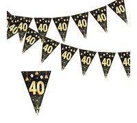 LOPOTIN 24Pcs Happy 40th Birthday Banner Bunting Flags 40th Birthday Party Decorations Pennant Banner Triangle Flag Banners Gold Black 40 Anniversary Party Decoration Supplies for Men Womwen 26 Inch