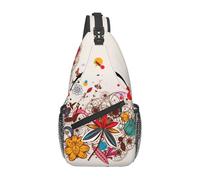 Loppott Colorful Flower Butterfl Print Cross Chest Bag Diagonally,Adjustable Sling Backpack Travel Hiking Sport Wallet, Black, One Size