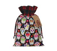 Loppott Colorful Flower Skulls Print Christmas Gift Bag,Reusable Christmas Bags Forholiday Party Favor Supplies Gifts