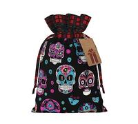 Loppott Colorful Skulls Print Print Christmas Gift Bag,Reusable Christmas Bags Forholiday Party Favor Supplies Gifts