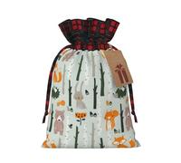 Loppott Cute Fox Bear Bird Tree Print Christmas Gift Bag,Reusable Christmas Bags Forholiday Party Favor Supplies Gifts