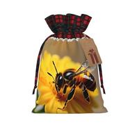 Loppott Honey Bee And Flower Print Christmas Gift Bag,Reusable Christmas Bags Forholiday Party Favor Supplies Gifts