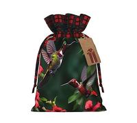 Loppott Hummingbirds Red Flowers Hibiscus Print Christmas Gift Bag,Reusable Christmas Bags Forholiday Party Favor Supplies Gifts