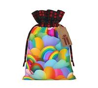 Loppott Rainbow Hearts Pattern Print Christmas Gift Bag,Reusable Christmas Bags Forholiday Party Favor Supplies Gifts