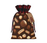 Loppott Retro Baseball Brown Print Christmas Gift Bag,Reusable Christmas Bags Forholiday Party Favor Supplies Gifts