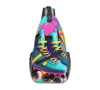 Loppott Retro Colorful Roller Skates Print Cross Chest Bag Diagonally,Adjustable Sling Backpack Travel Hiking Sport Wallet, Black, One Size