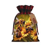 Loppott Rural Honey Bees Flowers Print Christmas Gift Bag,Reusable Christmas Bags Forholiday Party Favor Supplies Gifts