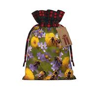 Loppott Rural Honey Bees Wildflowers Print Christmas Gift Bag,Reusable Christmas Bags Forholiday Party Favor Supplies Gifts