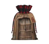 Loppott Rustic Stall Wooden Door Print Christmas Gift Bag,Reusable Christmas Bags Forholiday Party Favor Supplies Gifts
