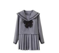 Lopuck Women's JK Uniform Suit Grey Japanese School Girls Uniform Long Sleeve Sailor Costume Pleated Skirt Set (L)