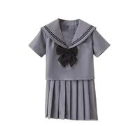 Lopuck Women's JK Uniform Suit Grey Japanese School Girls Uniform Short Sleeve Sailor Costume Pleated Skirt Set (2XL)