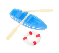 LOPUNER 1 Set Miniature Boat Decoration Set with Life Ring and Paddle Micro Landscape Ornament for Doll House Potted Gardening and Beach Decor