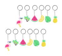LOPUNER 12pcs Tropical Hawaiian Keychain with Palm Leaf Coconut Tree Flamingo Watermelon Pineapple Lemon Charms Summer Party Favors Hanging Ornaments for Car Bag Schoolbag Decoration