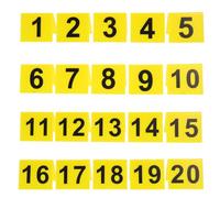 LOPUNER 20Pcs Acrylic V-Shaped Number Markers 1-20 with Black Digits on Yellow Base, Reusable Evidence and Restaurant Table Signs for Dining, Game, and Detective Scene Use