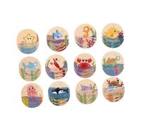LOPUNER 24 Pcs Wooden Ocean Animal Memory Matching Game Educational for Enhances Concentration Cognitive Skills Family Interaction for Preschoolers