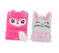 LOPUNER 2pcs Fluffy Furry Journal for Bunny and Fox Plush Diary Birthday Soft Sensory Mini Pocket Notebook Easter Present for Teens