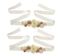 LOPUNER 2Pcs Maternity Flower Sash Belt Handmade Pregnancy Belly Band for Shower Wedding Soft Comfort Fit Floral Sashes for Mom Beige