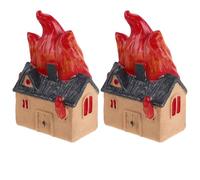 LOPUNER 2pcs Miniature Resin House for Dollhouse Furniture - Model of Burned-Out House Ornament - Sand Tray Miniature Fire - Kids Pretend Toy