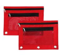 LOPUNER 2pcs Oxford Cloth Pencil Pouches with Mesh Window, Large Capacity Portable Zipper Pen Bags for Office Binder Accessories, Red Stationery Organizer Bags for School and Travel