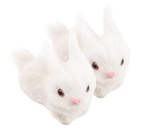 LOPUNER 2pcs Realistic Furry Rabbit Ornaments Simulation Plush Rabbit Decor for Home Garden Vivid Expression for Play Easter Decoration