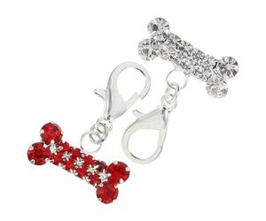 LOPUNER 2pcs Shiny Rhinestone Studded Bone Pendant for Sparkling Dog Collars for Small Dogs, Fashionable Alloy Hanging Decor, Easy to Attach Lovely Hanging Pendant for Pet Collar