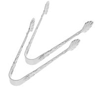 LOPUNER 2Pcs Stainless Steel Ice Cube Clips Embossed Rose Design, Mini Food Serving Tongs for Kitchen, Bar, Party, and Tea Use, Silver Ice Tongs