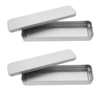 LOPUNER 2pcs Tinplate Pencil Cases for Pens and Pencils, Spacious Rectangular Multi-Functional Stationery Organizers with Easy Access, Stylish Silver Pen Storage Boxes for Students on The