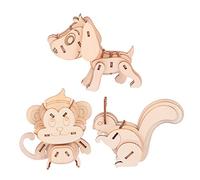 LOPUNER 3Pcs Animal Puzzle Model Kit Educational Puzzles for Squirrel Dog Monkey Enhance Attention Logic Skills Safe Smooth Easy Assembly