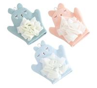 LOPUNER 3Pcs Bath Mitt Double-Sided Cartoon Washcloth Gloves for Body Scrubbing, Reusable Bath Rubbing Towel Set in Blue, Orange Pink, and Mint Green, Suitable for Newborn Bathing