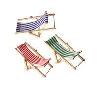 LOPUNER 3pcs Miniature Folding Beach Chairs for Dollhouse Space Saving Foldable Wooden Deck Furniture Realistic Seaside Ornament in Red Blue Green