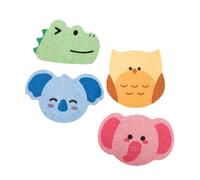LOPUNER 4pcs Cute Animal Shaped Bath Sponges Owl Elephant Compression Cotton Cleaning Sponges for Adults Quick Drying Skin Friendly Engaging Bathing Experience