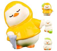 LOPUNER 4pcs Mini Resin Cartoon Duck Figurines Cute Animal Statues with Raincoat Leaf Bucket Micro Landscape Decor for Desk Bookshelf Party and Home Decoration