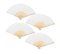 LOPUNER 4pcs White Folding Fans Blank DIY Painting Performance Handheld Fans for Party Decor and Home Use