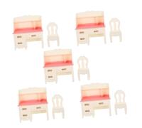 LOPUNER 5 Sets Miniature Dollhouse Desk and Chair Portable Plastic Writing Table with Smooth Edges Pretend Play for Creativity Photography Props and Fine Motor Skill Development