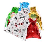 LOPUNER 5Pcs Drawstring Christmas Pouches for Holiday Treats Festive Storage Bags for Sweets Snacks Creative Design for Family Friends Sharing