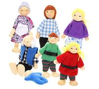 LOPUNER 7Pcs Flexible Family Dolls Miniature Figures for Dollhouse Play for Imaginative Role Play and Social Skills Development